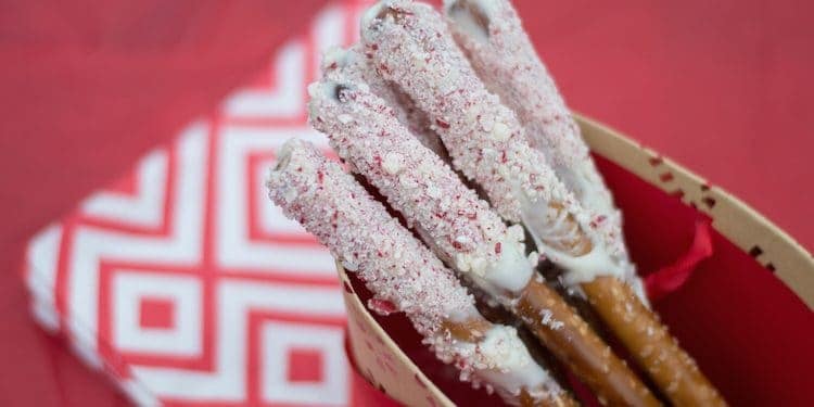 Peppermint White Chocolate Dipped Pretzels