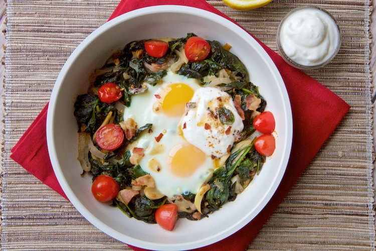 Garlic Bacon Spinach Baked Eggs 3