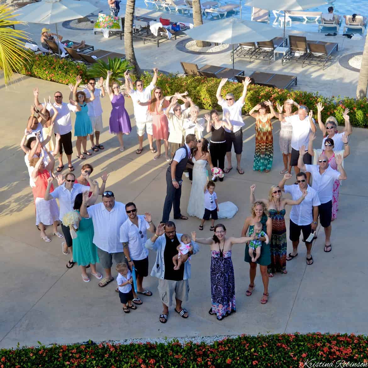 heart shaped wedding photo guests