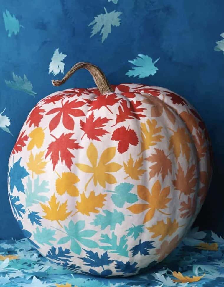 rainbow fall leaves stamps on pumpkin jack o lantern idea