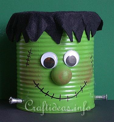 12 Fun Halloween Crafts for Kids frankenstein recycled can craft