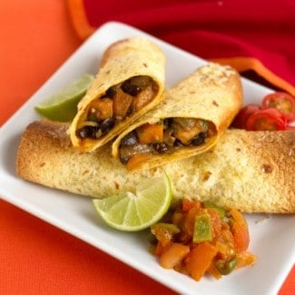 Mexi-Indian Black Bean and Sweet Potato Enchiladas