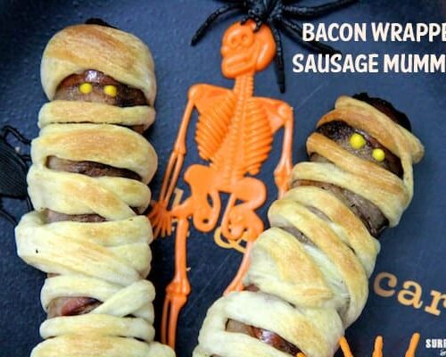 Halloween Recipe Bacon Wrapped Sausage Mummies Surf And Sunshine