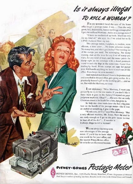 pitney bowes vintage ad is it always illegal to kill a woman
