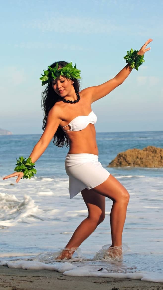 polynesian dancer in ocean
