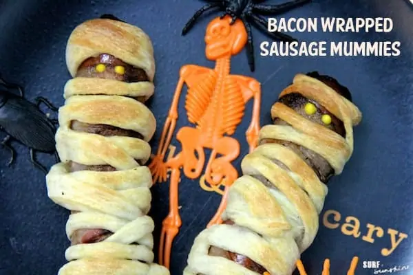 bacon wrapped sausage mummies halloween recipe 21