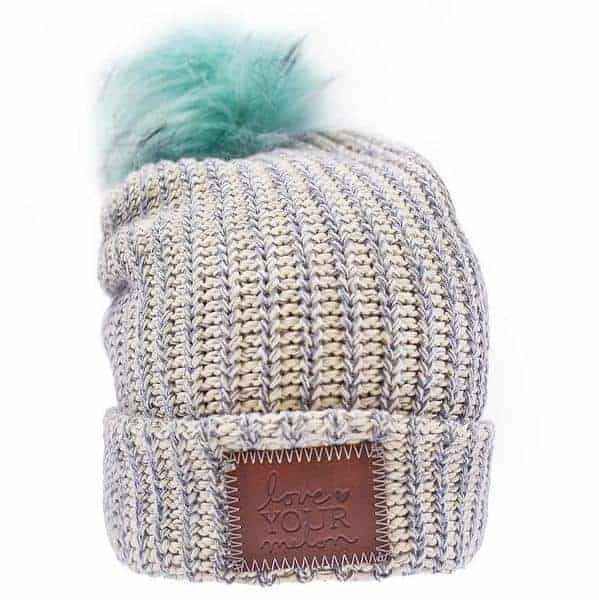 beanie gray speckled pom beanie mint pom 1 grande