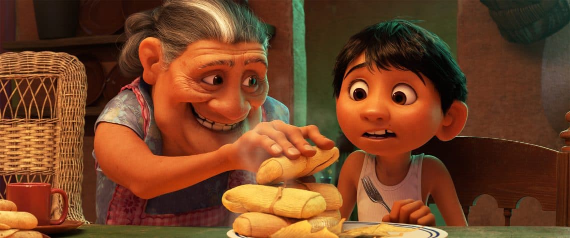 coco and grandmother making tamales