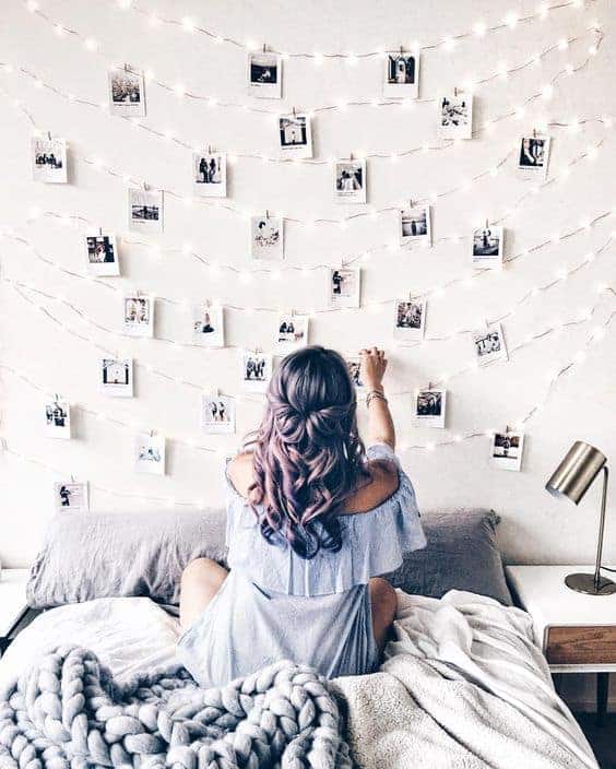 polaroid headboard string lights