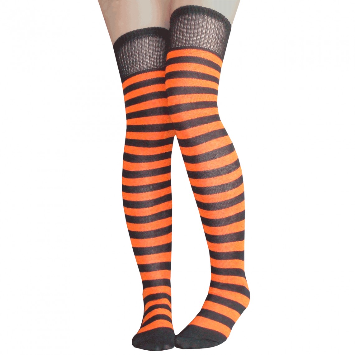 black and orange striped thigh highs