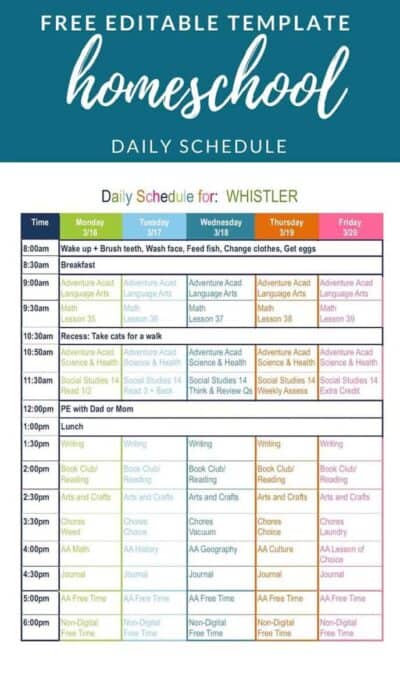 free editable homeschool schedule template