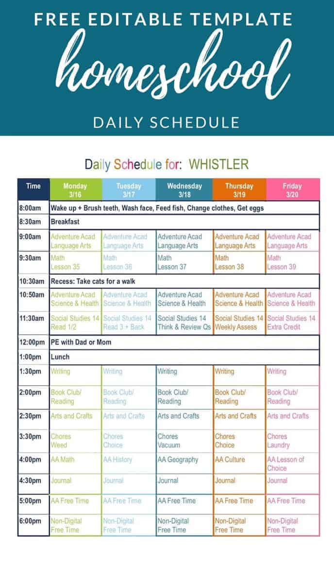 Free 4th Grade Daily Homeschool Schedule Template