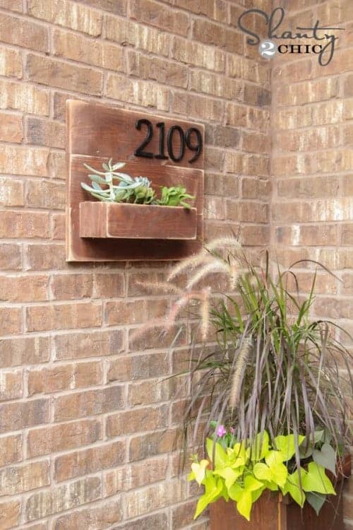 diy address number plaque with built in succulent planter