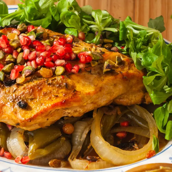 Moroccan Roast Turkey with Pomegranates