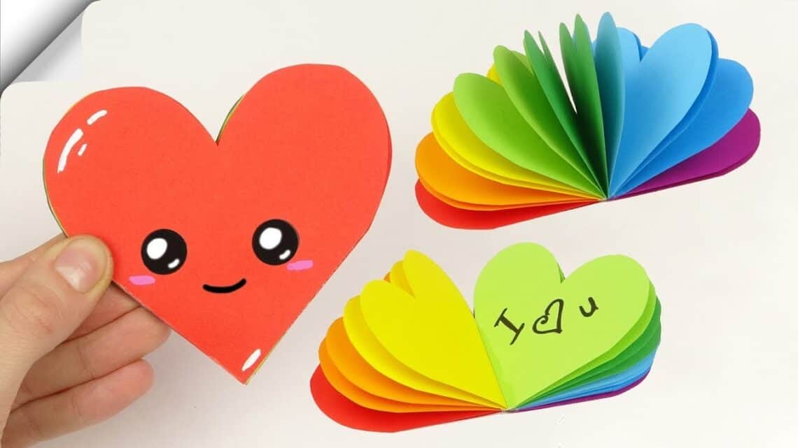 rainbow heart mini notebook - - 15 Fun Valentine’s Craft Ideas for Kids