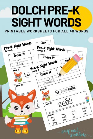 Dolch Pre K Sight Words SAS PIN 1