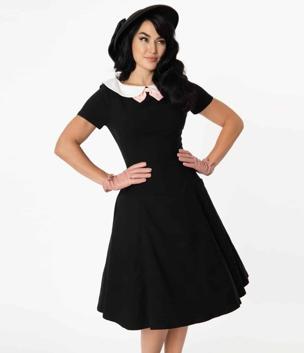 Unique Vintage Black & White Collar Eloise Swing Dress