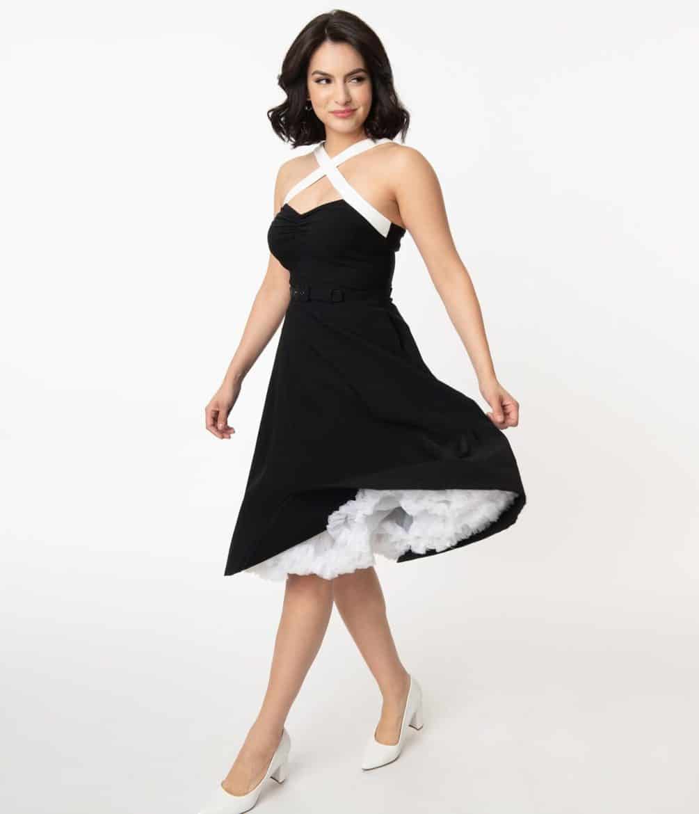 Unique Vintage Black & White Contrast Rue Swing Dress