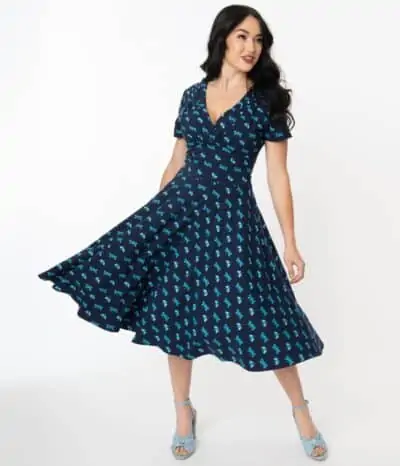 Unique-Vintage-Navy-Dragonfly-Print-Short-Sleeve-Delores-Swing-Dress