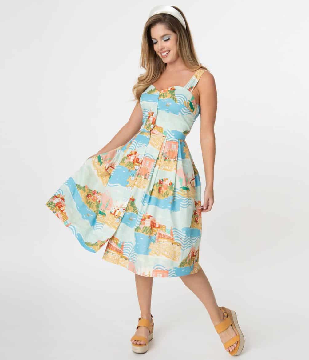 Emily & Fin Sorrento Seaside Print Jenny Swing Dress