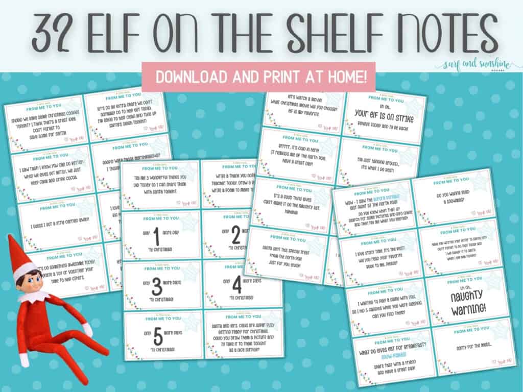 Elf on the Shelf ideas Daily Note Cards Printable