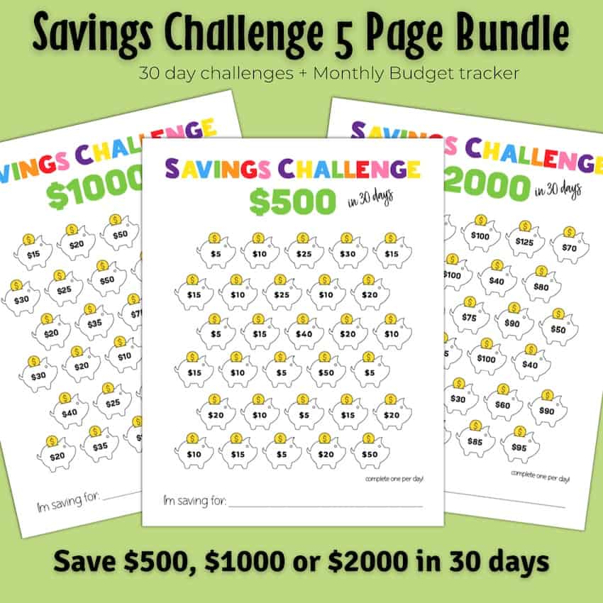 30 day challenge ideas - Savings Challenge printable