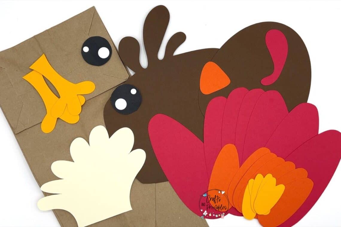 Paper Bag Turkey Craft in process - - Free Paper Bag Turkey Craft for Kids