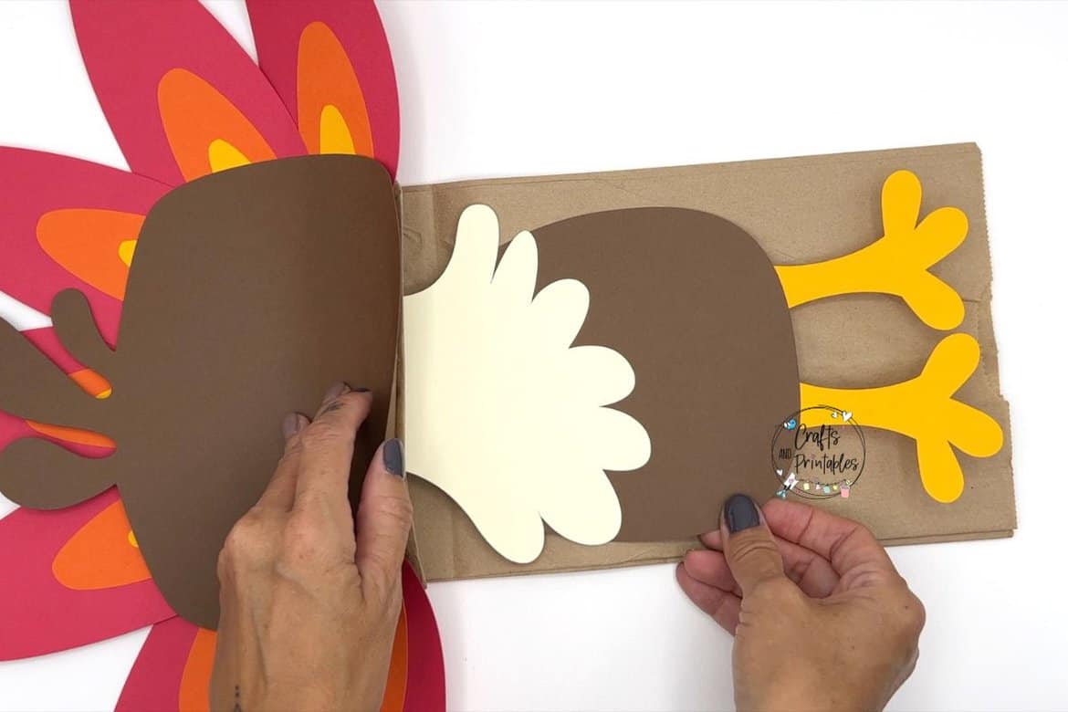 Paper Bag Turkey Craft in process - - Free Paper Bag Turkey Craft for Kids