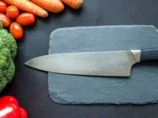 kitchen knife on slate board