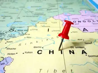 map with pin in China