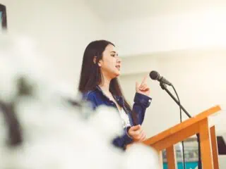 woman giving an informational speech