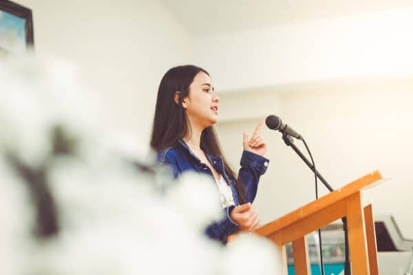 woman giving an informational speech