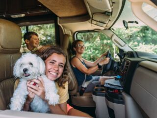 RV family with dog