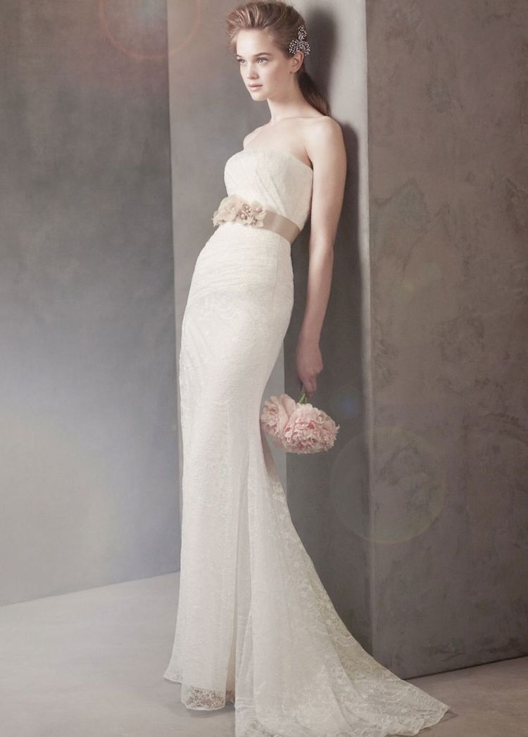 Strapless Draped Lace Column