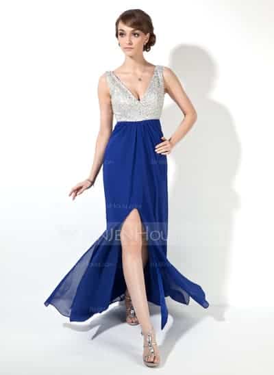 VNeck Floor Length Chiffon Dress