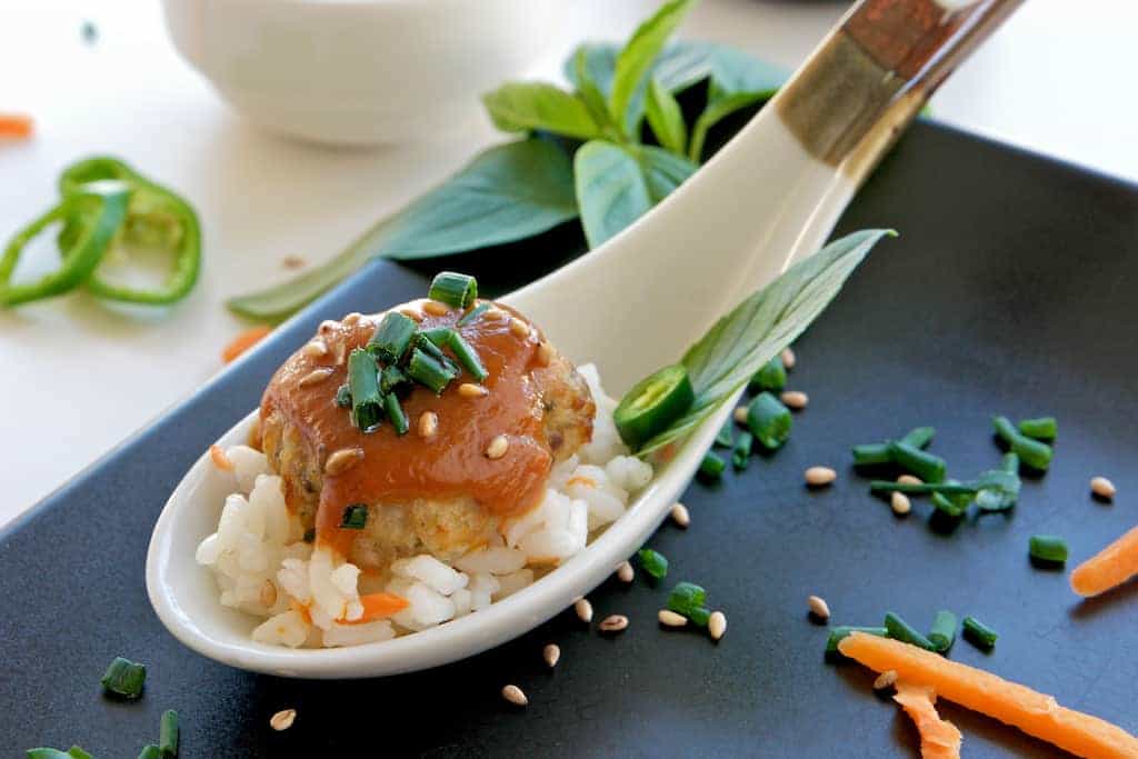 spicy asian meatballs and rice 3