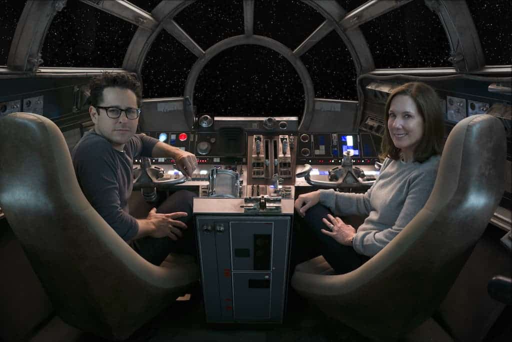 Star Wars: The Force Awakens..L to R: Director/Producer/Screenwriter J.J. Abrams and Producer Kathleen Kennedy..Ph: David James..? 2015 Lucasfilm Ltd. & TM. All Right Reserved.